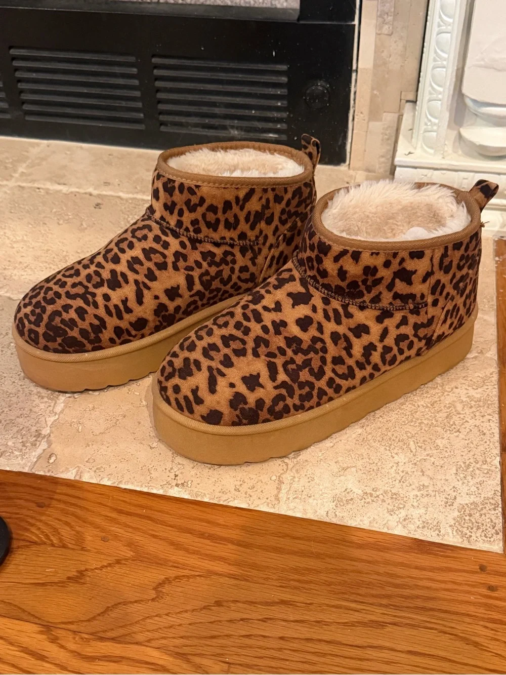Leopard Print Sherpa-Lined Ankle Booties - Brown